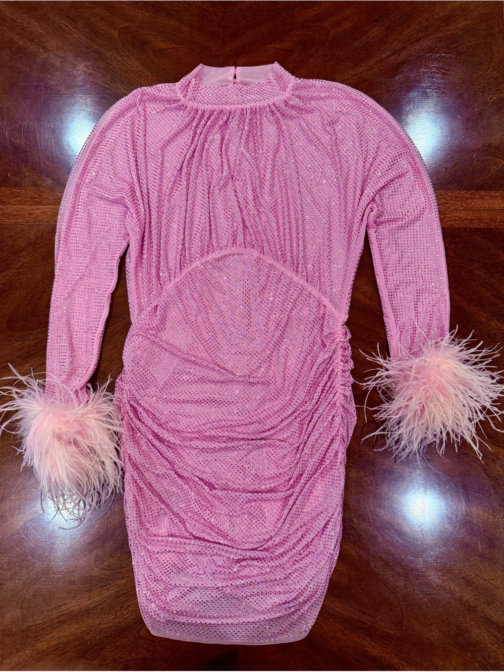 Self Portrait Pink Rhinestone Feather Mini Dress, size 10